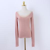 Летний комфортный шерстяной цветной базовый лонгслив, футболка, V-образный вырез