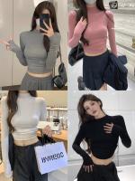 Осенняя футболка, однотонная сексуальная короткая мини-юбка, лонгслив, высокий воротник, длинный рукав, в обтяжку