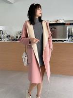 Двусторонное шерстяное длинное шерстяное пальто с капюшоном, средней длины, коллекция 2023, подходит для подростков