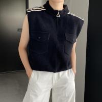 Демисезонная шерстяная дизайнерская одежда для верхней части тела, майка топ с молнией, тренд сезона, без рукавов