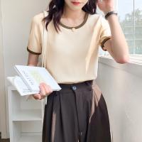 Летняя дизайнерская приталенная футболка, тренд сезона, круглый воротник, короткий рукав, в западном стиле