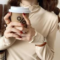 Лонгслив, весенний топ, футболка, высокий воротник, в корейском стиле, длинный рукав