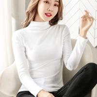 Хлопковая демисезонная футболка, лонгслив, одежда для верхней части тела, высокий воротник, в корейском стиле