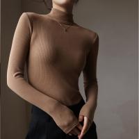 Качественный бархатный демисезонный лонгслив, одежда для верхней части тела, уровень, высокий воротник, длинный рукав, с рукавом