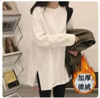 Демисезонная белая хлопковая футболка, толстовка, длинный лонгслив, флисовый бархатный топ, длинный рукав, средней длины