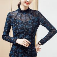 兰心格 Осенняя футболка, топ, в западном стиле, высокий воротник, длинный рукав